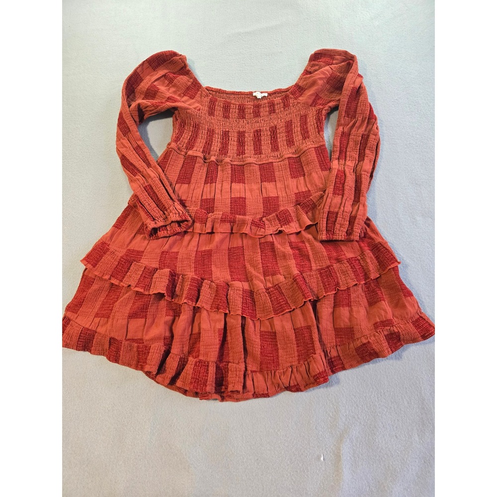 Baevely Tiered Ruffle Mini Dress Womens Large‎ Rust Orange Smocked Boho BD4871